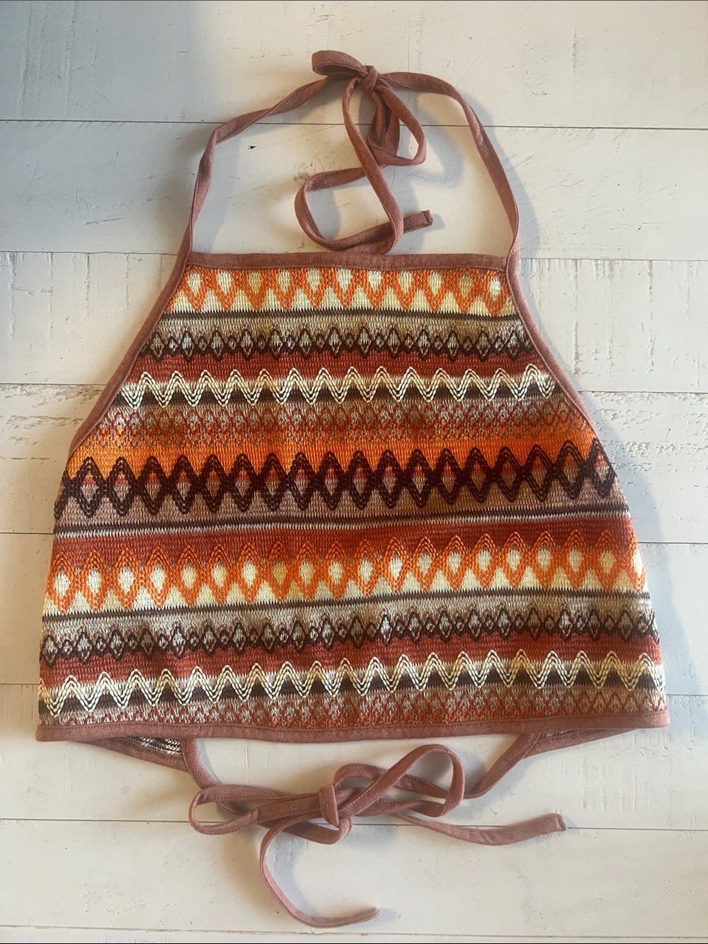 Retro Knit Halter Crop Top in Orange and Brown